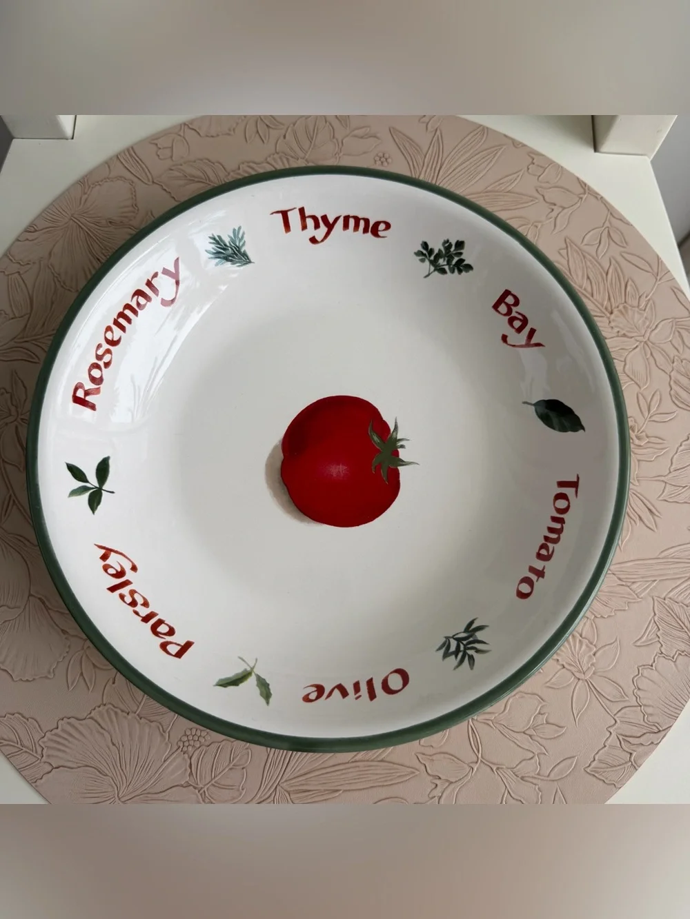 Crate & Barrel Pomodori 9.5” Pasta Bowl Tomato Herbs Portugal